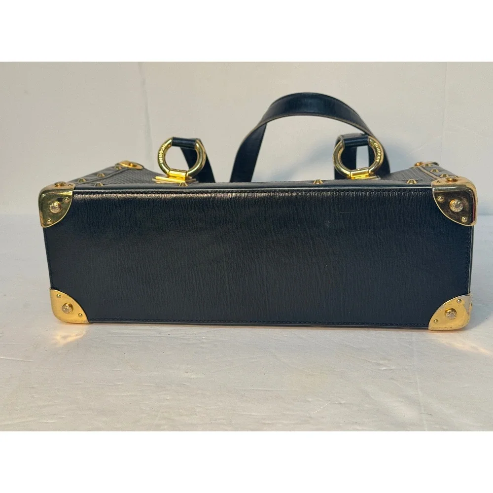 Metrocity Black Monogram Leather Trunk Satchel Bag Gold Studded Hardware